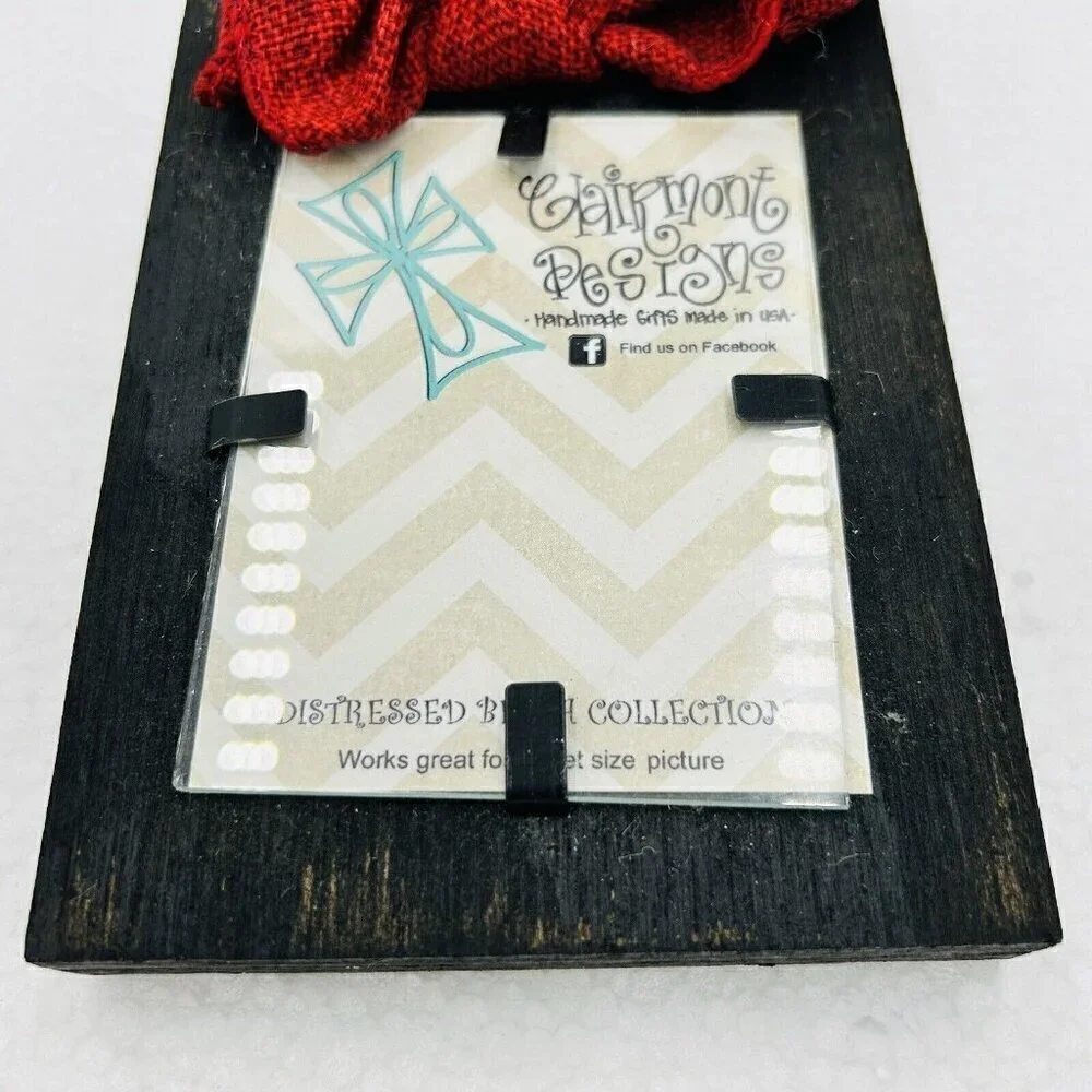 Claimont Designs Picture Frame Wooden with Red Burlap Bow NEW 4x3 Picture